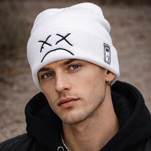 Brand New!! Sad/dead face beanie